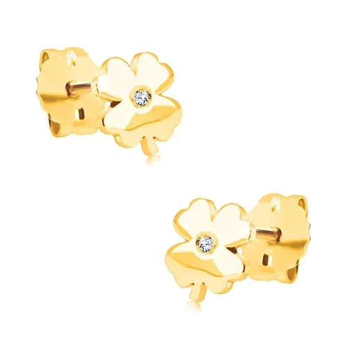 Náušnice ze 14K zlata ve tvaru čtyřlístku s kubickými zirkony