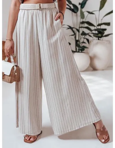 Dámské kalhoty se širokými nohavicemi a páskem SUMMERLINE béžové