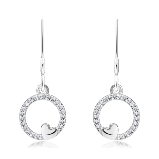 Stříbrné náušnice 925 - kruh se zirkony, hladké srdce, afro háček