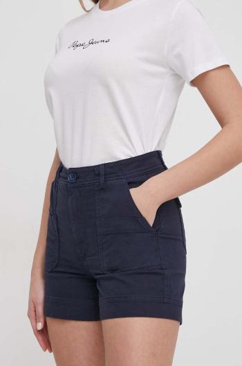 Kraťasy Pepe Jeans VALENTINA dámské, tmavomodrá barva, hladké, high waist, PL801096