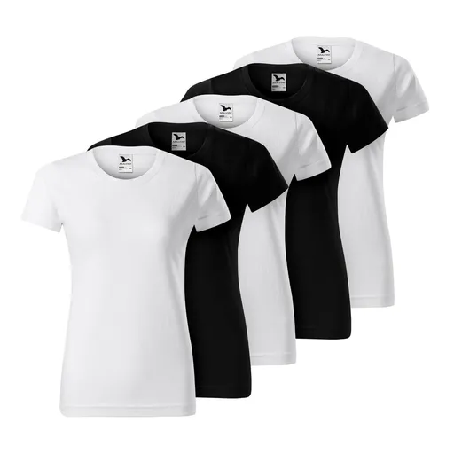 MALFINI Set 5 ks: Dámské tričko BASIC - Bílá / černá | XS