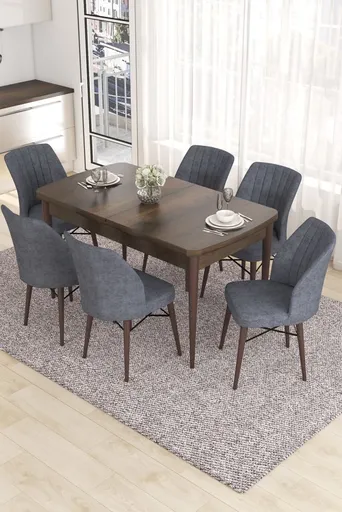 Extendable Dining Table & Chairs Set (7 Pieces) Eva - Baroque, Fume