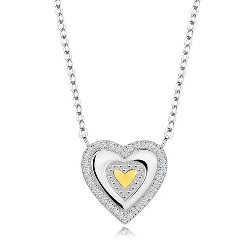 Dvoubarevný náhrdelník ze stříbra 925 - srdce se střídajícími se hladkými a strukturovanými liniemi
