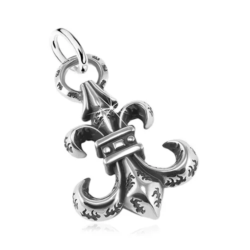 Přívěsek z oceli 316L, velký patinovaný symbol Fleur de Lis
