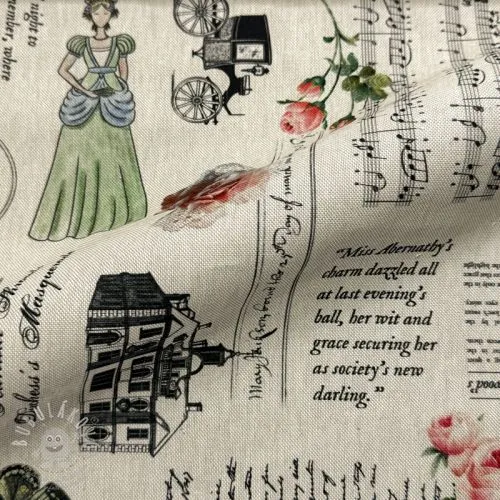 Dekorační látka premium Linenlook Regal Newspaper digital print