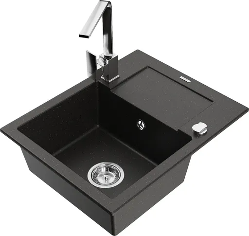 MEXEN/S Enzo granitový dřez 1-miska s odkapávačem včetně baterie Rita, černý/zlatý metalik 6506-75-670300-00