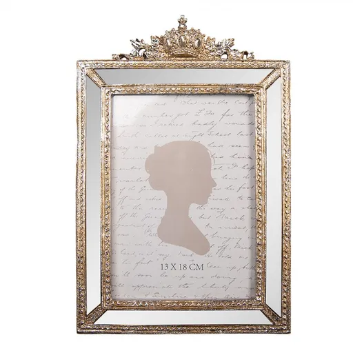 Zlatý antik fotorámeček s korunkou a zrcátky - 17*2*26 cm / 13*18 cm Clayre & Eef