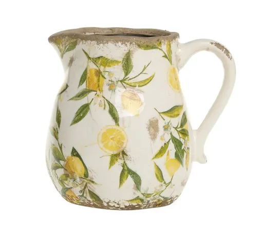 Béžový baňatý keramický džbán s citróny Limone - 13*16 cm Chic Antique
