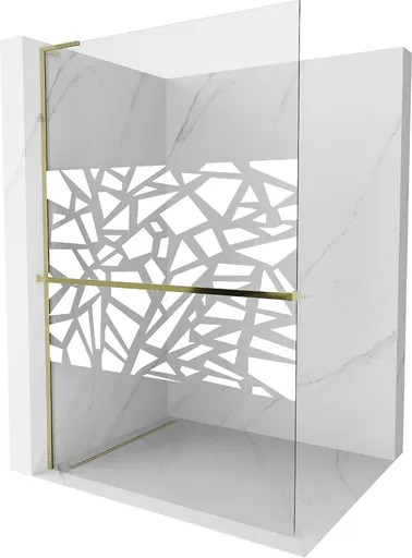 MEXEN/S Kioto+ L Sprchová zástěna WALK-IN s poličkou a držákem ručníků 80 x 200, bílý vzor, zlatá 800-080-123-50-85