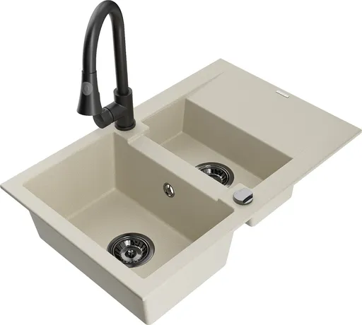 MEXEN/S Gaspar granitový dřez 1.5 s odkapávačem včetně baterie Elia, béžová 6507-69-670101-70