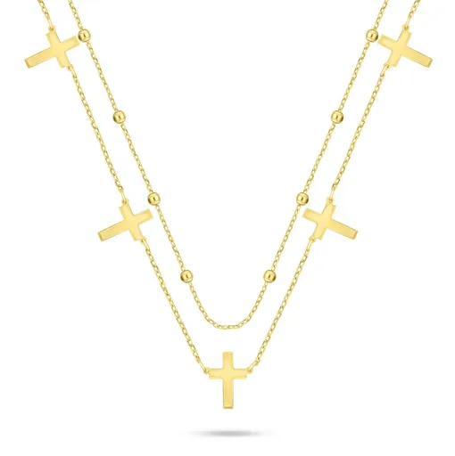 Brilio Silver Dvojitý pozlacený náhrdelník s křížky NCL157Y