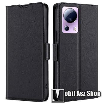 SLIM WALLET notesz / mappa tok - FEKETE - oldalra nyíló, asztali tartó funkciós, bankkártyatartó, szilikon belsővel, mágneses záródás - Xiaomi 13 Lite / Civi 2