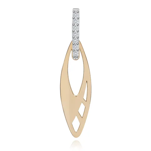 Zlatý přívěsek 585 - ploché zrnko s výřezy, svislý pás čirých zirkonků