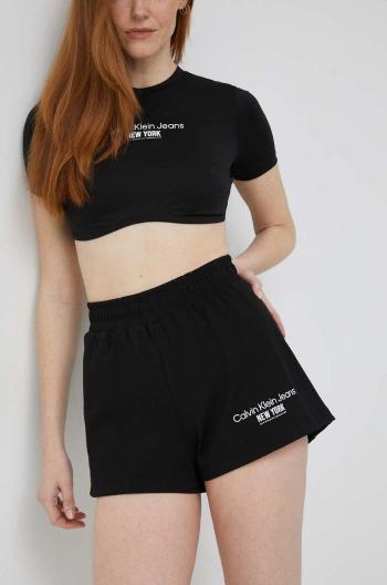 Kraťasy Calvin Klein Jeans dámské, černá barva, s aplikací, high waist