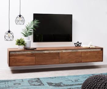 TV stolek Stonegrace 200 cm akácie hnědá břidlice 4 zásuvky