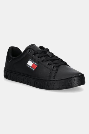 Kožené sneakers boty Tommy Jeans TJW LOGO SNEAKER ESS černá barva, EN0EN02703