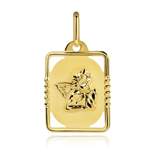 Zlatý přívěsek 585 - známka s vystouplým andělem v obdélníkovém rámu