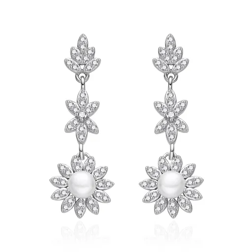 Agato Honosné stříbrné náušnice se zirkony a perlou AGT-E160PW-P