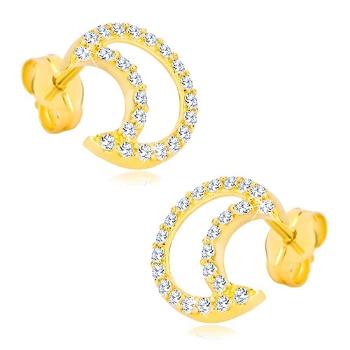 Náušnice zo žltého 14K zlata - kontúra mesiaca vykladaná zirkónmi