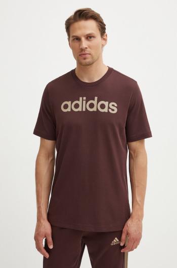 Bavlněné tričko adidas Essentials hnědá barva, s potiskem, IZ4768