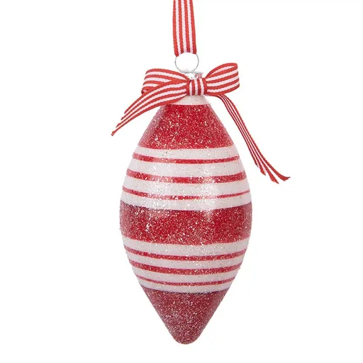 Červenobílá pruhovaná skleněná ozdoba špičatá baňka - Ø 6*12 cm Clayre & Eef