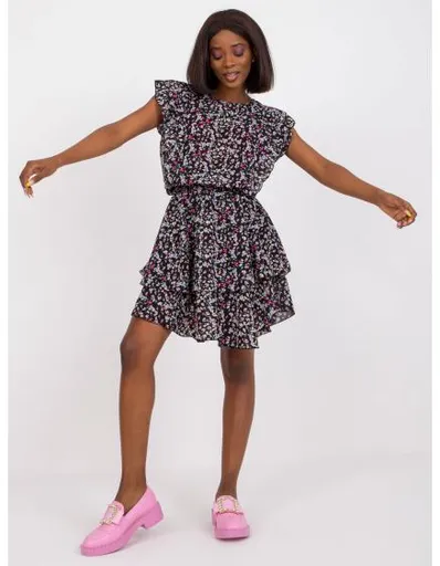 Dámské šaty s květinovým potiskem mini ZULUNA černé