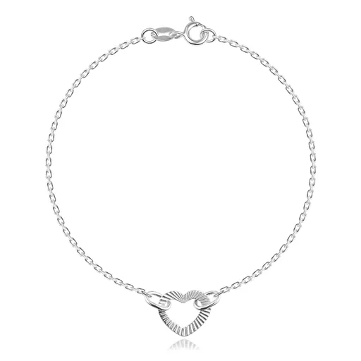 Náramek ze stříbra 925 - srdce s vroubkovaným povrchem, zkosená očka