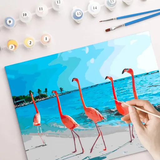Malování podle čísel Pláž s plameňáky