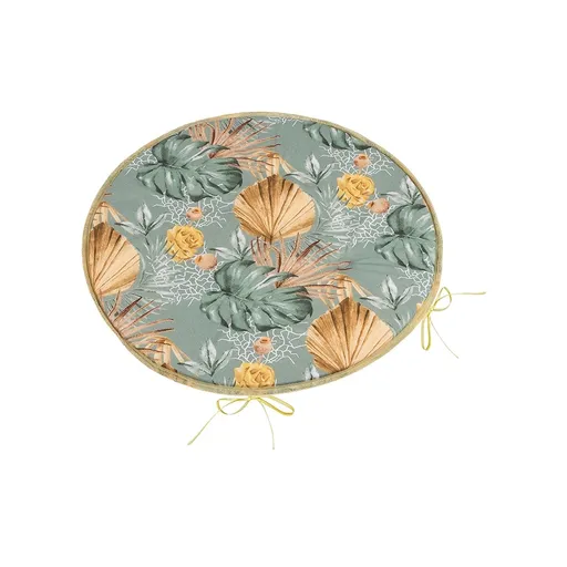 Bellatex Sedák Adéla kulatý hladký Monstera růže žlutá, 40 x 40 cm