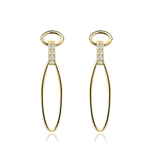 Náušnice ze žlutého 14K zlata - vertikální a horizontální ovál, zaoblený pásek, kubické zirkony
