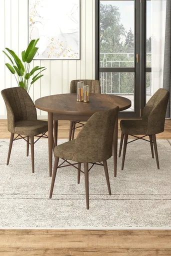 Dining Table & Chairs Set (5 Pieces) Rox - Baroque, Brown