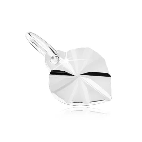 Stříbrný 925 přívěsek - lesklý plochý lísteček se zářezy