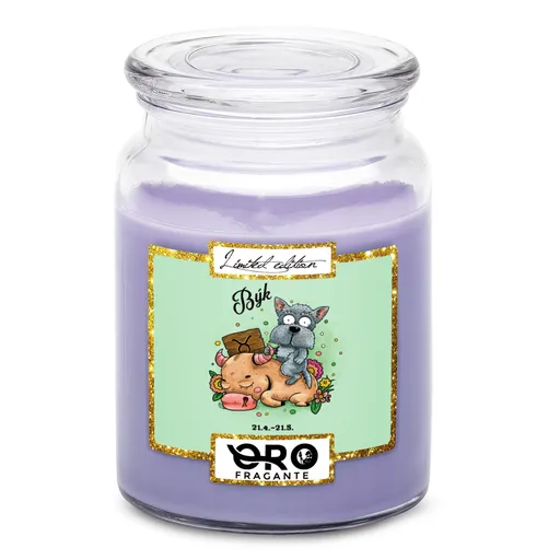 Svíčka Psí znamení – býk (Vůně svíčky: Levandule)