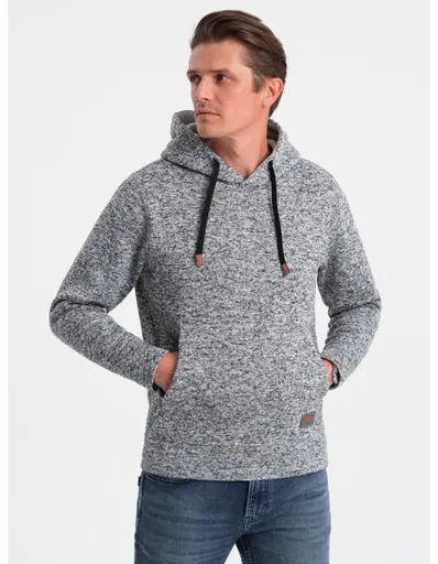 Pánská mikina bez streče s kapucí a klokaní kapsou – šedá melírovaná V1 B1675
