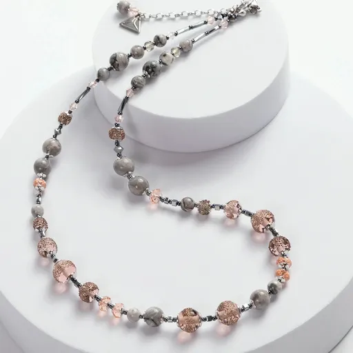 Lampglas Náhrdelník Misty Earth z perel Lampglas a jaspisem Timeless Beauty NTB16