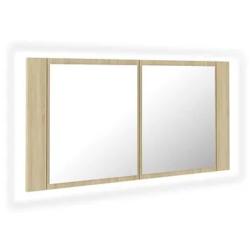 Shumee LED Koupelnová skříňka se zrcadlem - dub sonoma, 90 × 12 × 45 cm (804975)