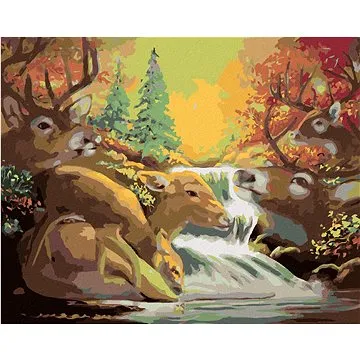 Zuty - Malování podle čísel - JELEN A VODOPÁD (D. RUSTY RUST), 80x100 cm, vypnuté plátno na rám (HRAmmb01405nad)