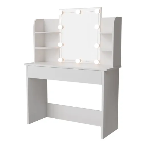 Toaletní stolek s LED osvětlením a zrcadlem, bílý