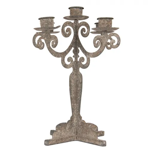 Šedý antik kovový svícen na 5 úzkých svíček Triento - 26*26*35 cm Clayre & Eef