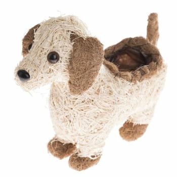 Capac pentru ghiveci din răchită Câine cu PVC, 32 x 30 x 24 cm