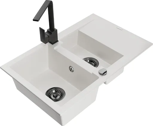 MEXEN/S Gaspar granitový dřez 1.5 s odkapávačem včetně baterie Rita, bílá 6507-20-670300-70