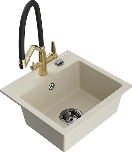 MEXEN/S Milo granitový dřez 1-miska včetně baterie Duo, béžová 6505-69-671701-57-B
