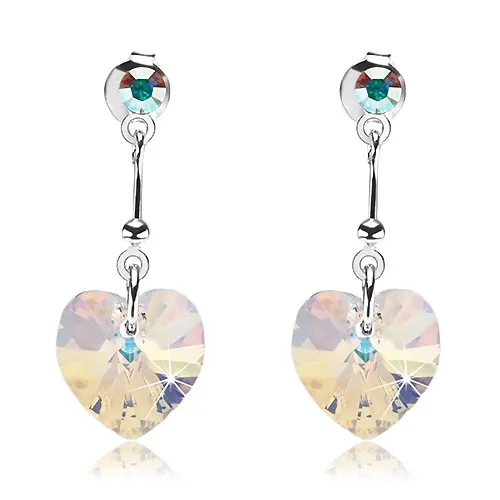 Stříbrné 925 náušnice, srdcovitý Swarovského krystal žluté barvy