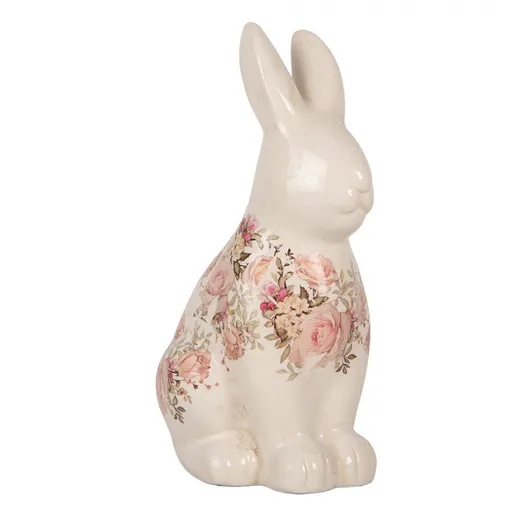 Béžová keramická dekorace králík s růžemi Rosien L - 16*12*28 cm 6CE1956L