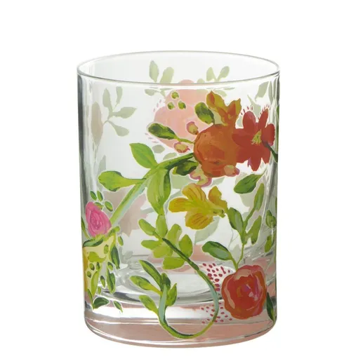 Sklenička na vodu s barevnými květy Floral glass - Ø8*10cm / 280ml 30676