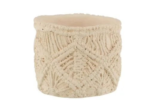 Béžový cementový květináč s drhaným vzorem Ibiza Macramé - Ø11*10 cm J-Line by Jolipa