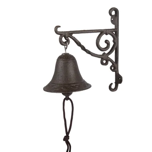 Hnědo černý litinový nástěnný závěsný zvonek - 14*11*18 cm 6Y4315