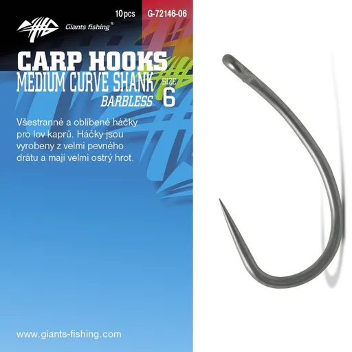 Giants Fishing Háček s očkem bez protihrotu Medium Curve Shank 10ks - vel.2,Giants Fishing Háček s očkem bez protihrotu Medium Curve Shank 10ks - vel.