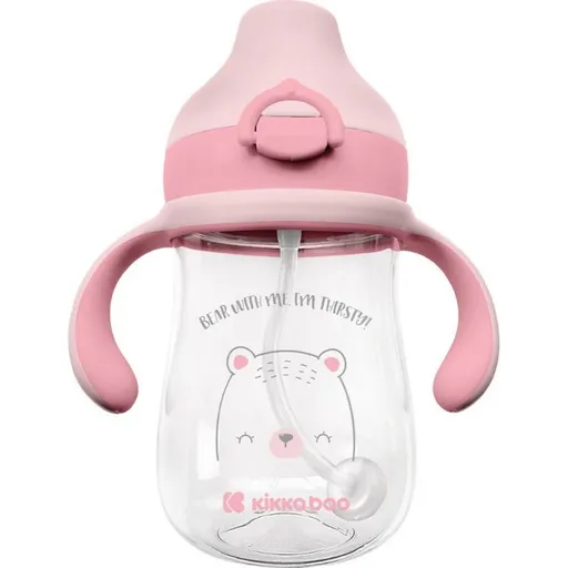 KikkaBoo Hrnek se silikonovým pítkem 300 ml 6m+ Bear with me Pink