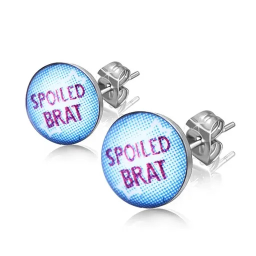 Náušnice z oceli - nápis "Spoiled Brat" s hvězdičkami